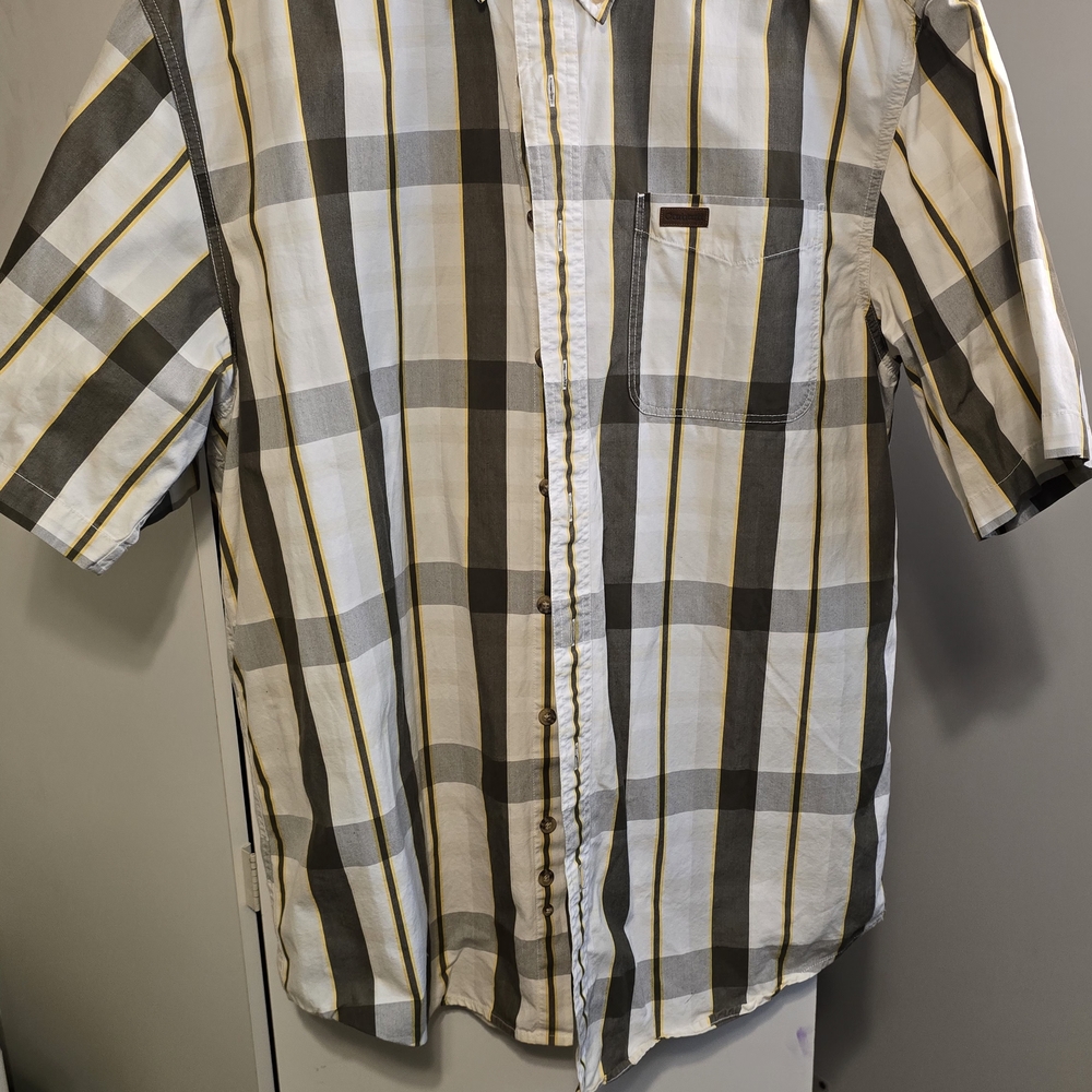 Carhartt Men's Gray and Yellow Plaid Button Down Shirt